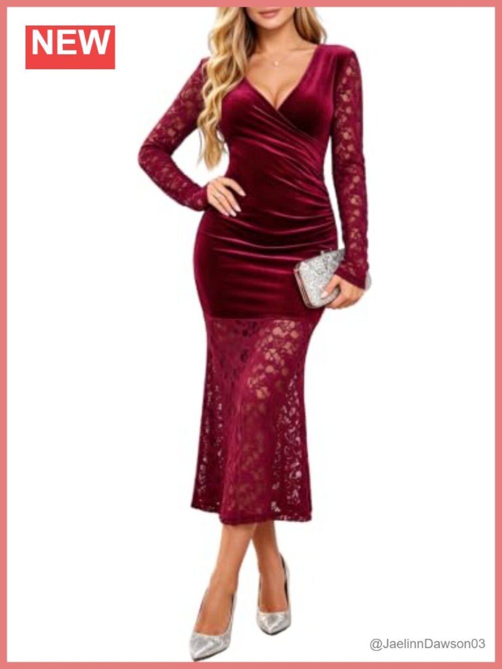 Women's Wrap V Neck Ruched Lace Mermaid Hem Bodycon Cocktail Evening Dress